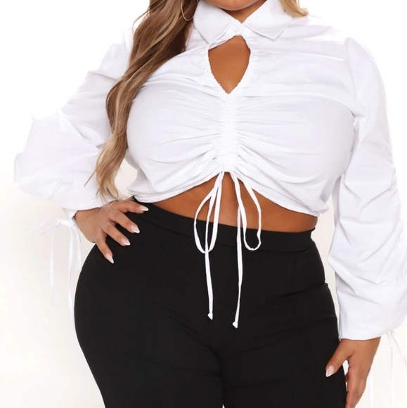 FASHION NOVA Womens SARIYAH POPLIN CROP TOP SHIRT WHITE SIZE 2X *NEW* - Picture 4 of 9